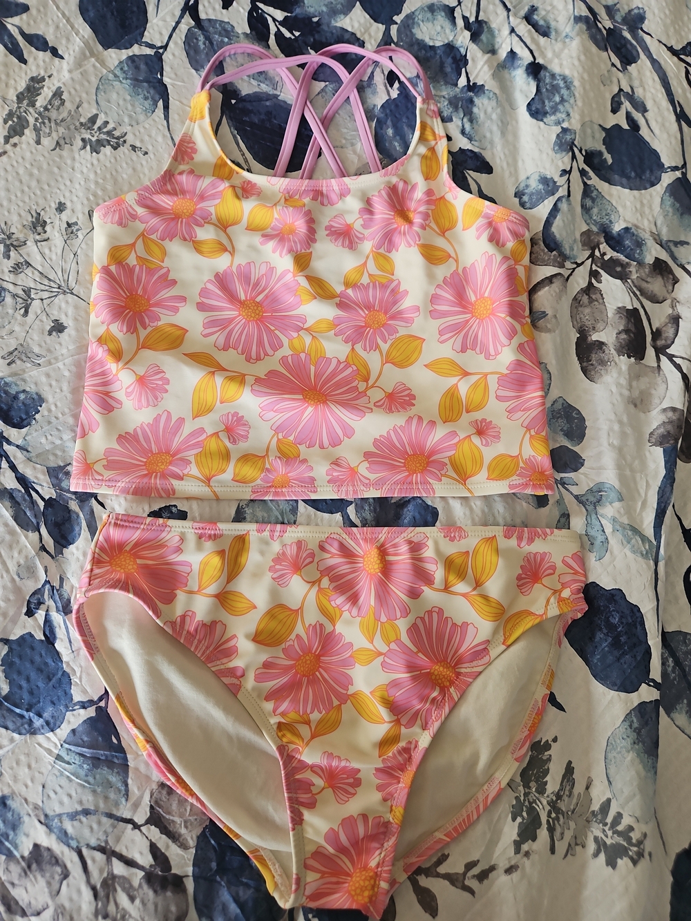 GAP Girls Pink & Yellow Floral Tankini Set